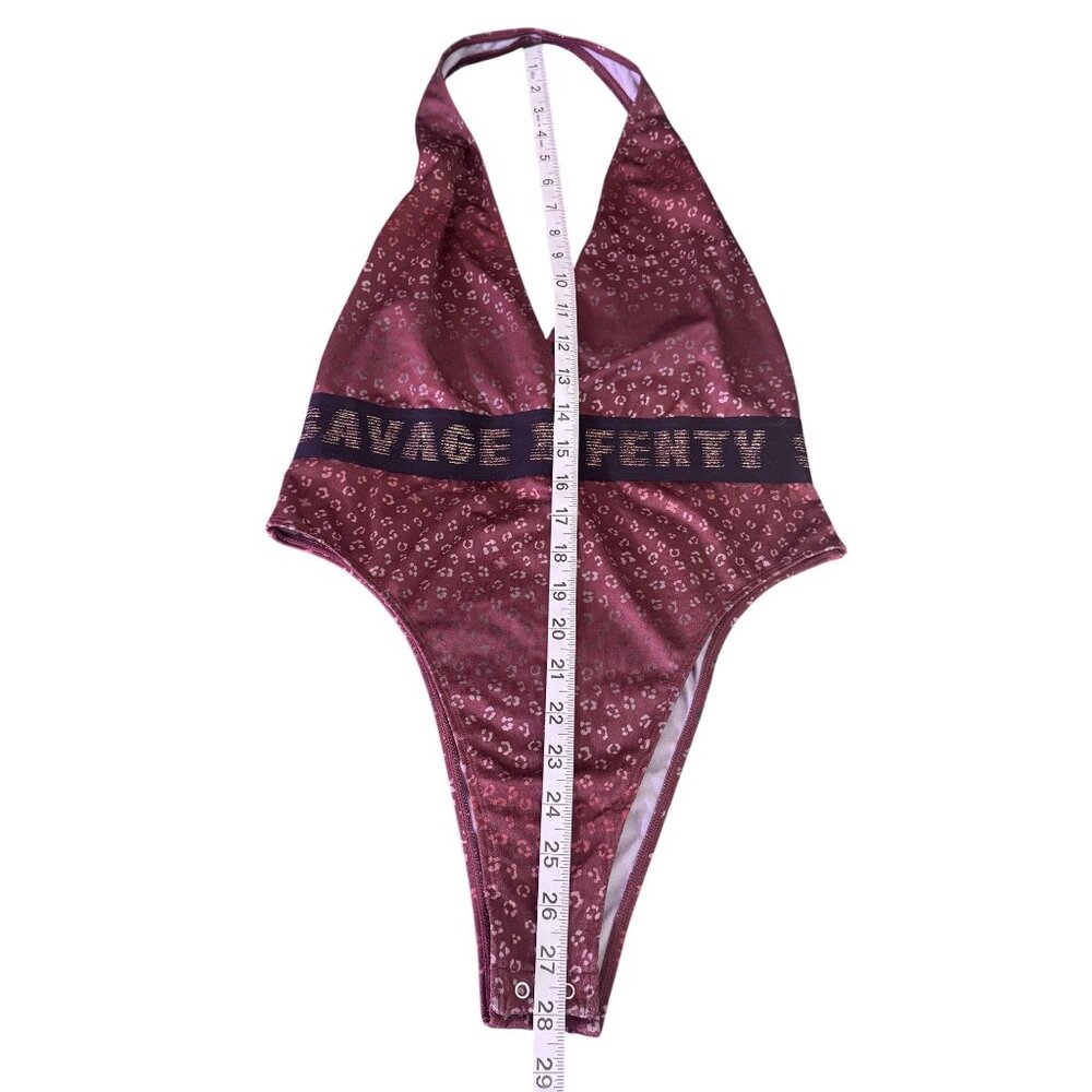 Savage x Fenty Bodysuit Women's Red/Black Halter Top Backless Stretchy Size M - Picture 6 of 9